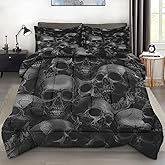 Pamnest Comforter Set Queen Size, Skull Skeleton Soft 3 Pcs Bedding for Kids and Adults, Spooky Horror Gothic Comforter Set with 2 Pillowcases, for Bedroom Bed Decor