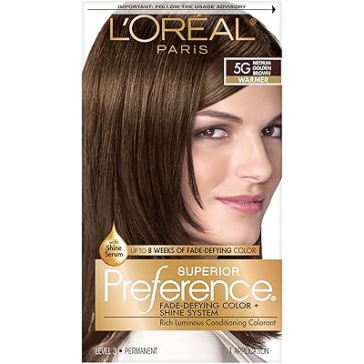 L'Or&Atilde;al Paris Superior Preference Fade-Defying + Shine Permanent Hair Color, 5G Medium Golden Brown, 1 kit Hair Dye 1 Count
