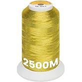 New brothread Metallic Embroidery Machine Thread - Gold M-001 | Single Huge Spool, 2500M (2735Y) Each, for Commercial and Domestic Embroidery Machines
