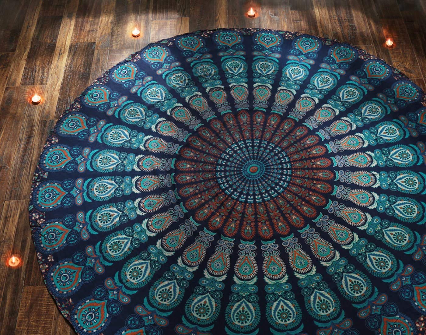Marubhumi Indian Roundie Mandala Wall Hanging, Hippie Hippy Queen Tapestry, Beach Blue 72 Inches Roundie