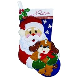 Santa and Puppy Stocking Felt Applique Kit-18 Long