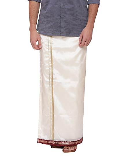 Men's Silk Dhoti with Pocket (Cream, Free Size)