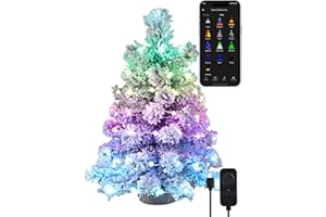 Brizled Snow Flocked Smart Christmas Tree, 22.8in Mini Christmas Tree with 100 LED RGB Lights, App/Voice Control 159+ Scenes Tabletop Xmas Tree USB C Small Tree Work with PD Power for Fireplace Desk