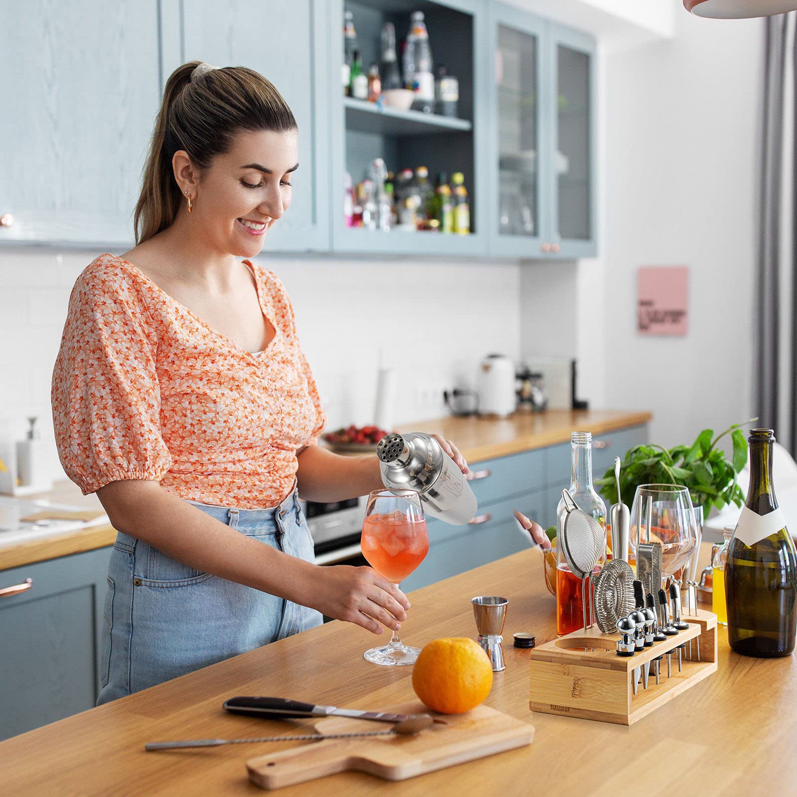Semderm Cocktail Shaker Set Mixology Bartender Kit with Bamboo Stand | 26-Piece Cocktail Kit Bar Set with All Essential Bar Tools | Perfect Cocktail Set and Bar Kit for Drink Mixing Experience - Image 3