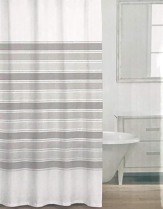 Amazon Com Caro Fabric Shower Curtain Horizontal Stripes In