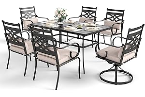 SOPHIA & WILLIAM Sophia and William Outdoor Patio Dining Set for 6, Outdoor Table and Chairs, Removable Seat Cushions, 4 Fixed，2 Swivel Chairs, 59" Black Patio Dining Table