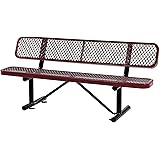 Global Industrial6'L Heavy Duty Expanded Metal Mesh Bench with Backrest with Steel Frame, Portable Outdoor Bench, 1000 lbs Capacity, Red, 72" L x 24" W x 33" H