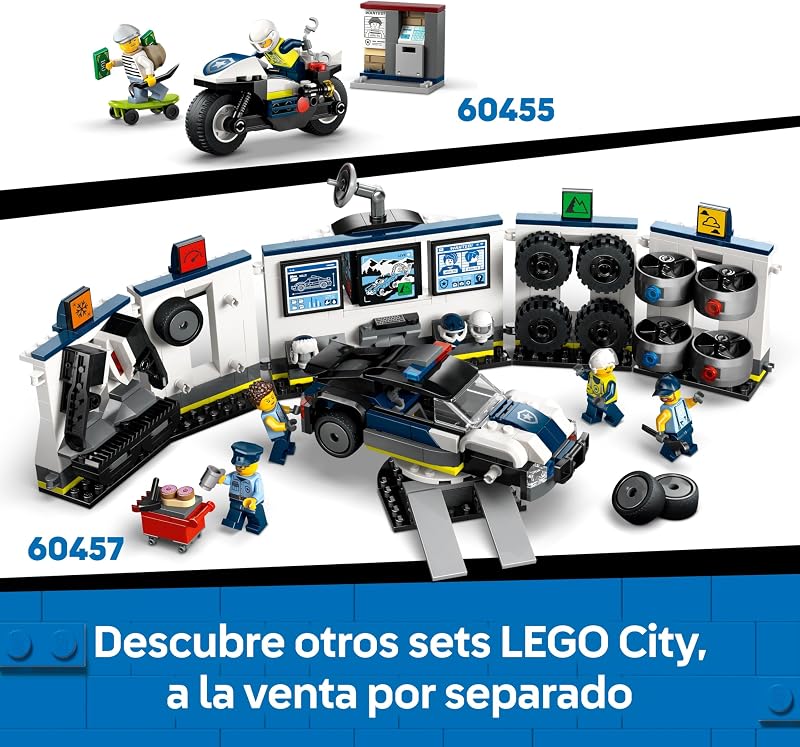 City Persecución en Barco de Policía - Juego Policial con 2 Barcos de Juguete, 3 Minifiguras y Figura de Tiburón - Regalo para Niños y Niñas de 6+ Años 60456