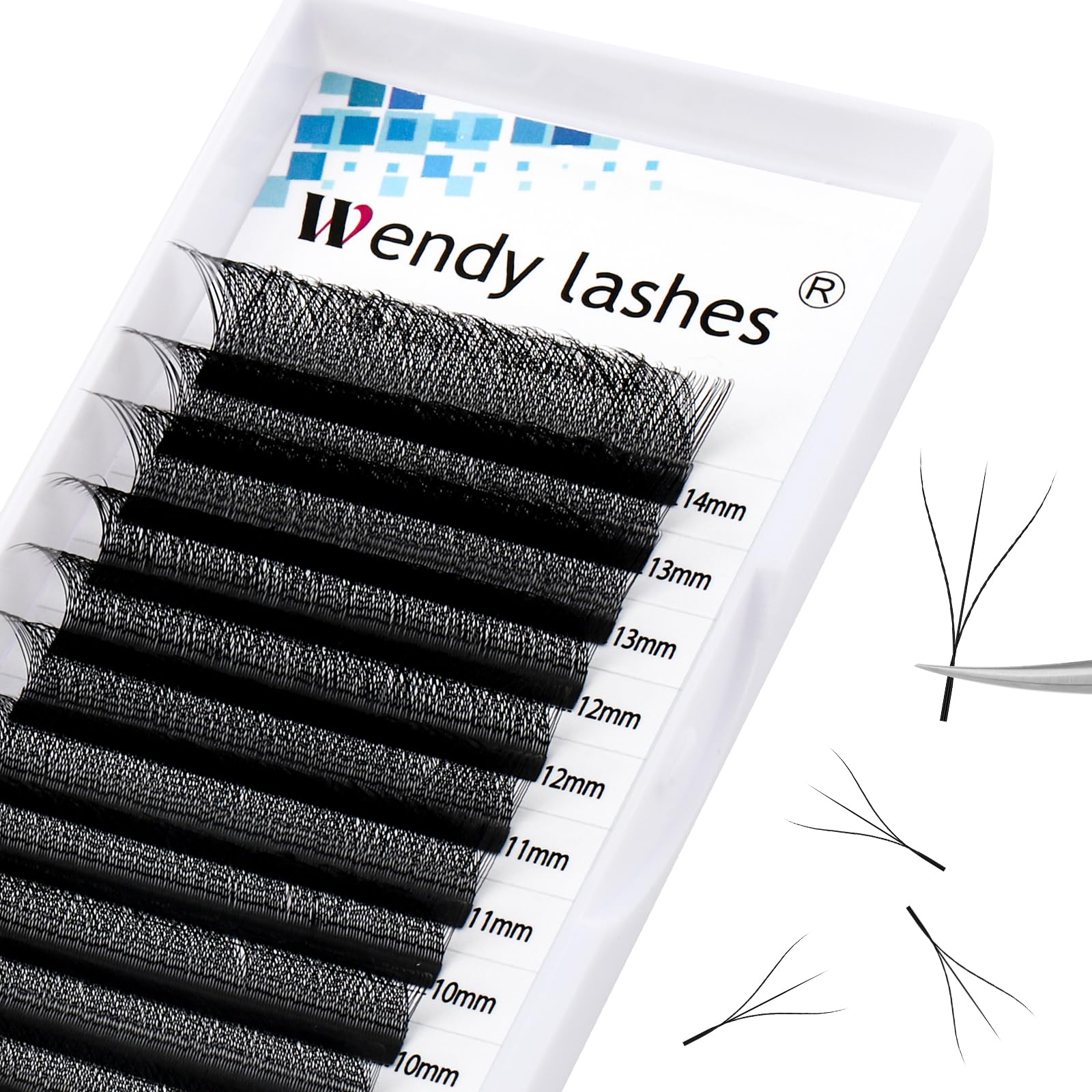 W Lash Extensions 3D Premade Fans Volume Lashes Mix8-14 0.07mm D Curl W-Shaped Lashes Refine Roots, Extend 3 Tips