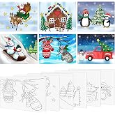 Christmas Pre Drawn Canvas to Paint, Holiday Sip and Paint Party Supplies | Pre Sketched Winter Paintable Canvases Kit Xmas Pre Printed Canvas for Painting for Adult Beginner, With Painting Guide