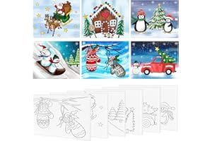 COCHIE 6 Pack 8x10 Inches Christmas Pre Drawn Canvas to Paint for Sip and Paint Party, X-mas Pre Printed Canvases, Peppermint Candy House Snowman Pre Sketched Canvas for Painting for Adults, Kids
