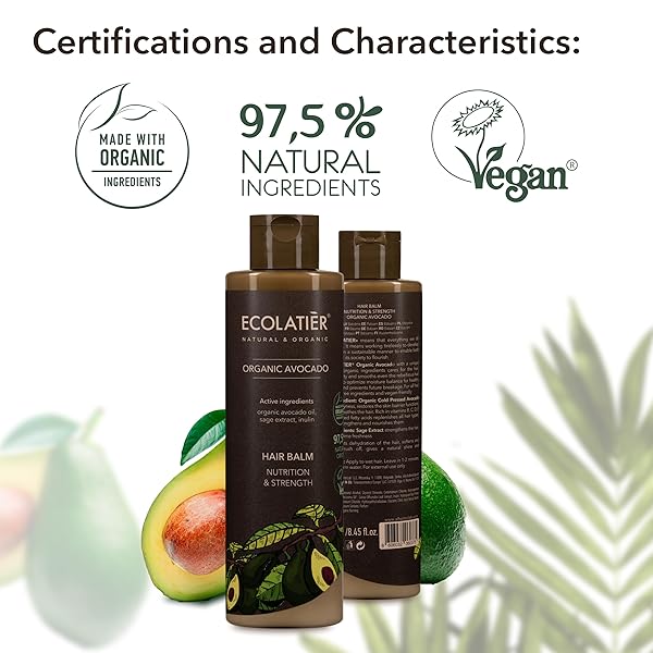 NUTRITION & STRENGTH HAIR BALM WITH ORGANIC AVOCADO – 98.6% NATURAL, VEGAN, HAIR CONDITIONER FOR DRY & DAMAGED HAIR, SULFATE-FREE, GENTLE ON SCALP, 8.5 FL OZ / 250ML