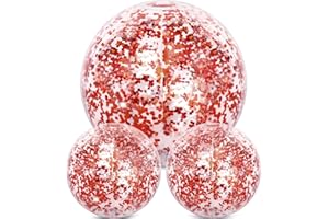 Hsei 3 Pieces Inflatable Beach Ball Glitter Beach Ball Floatable Confetti Ball for Summer Beach, Pool and Party Favor