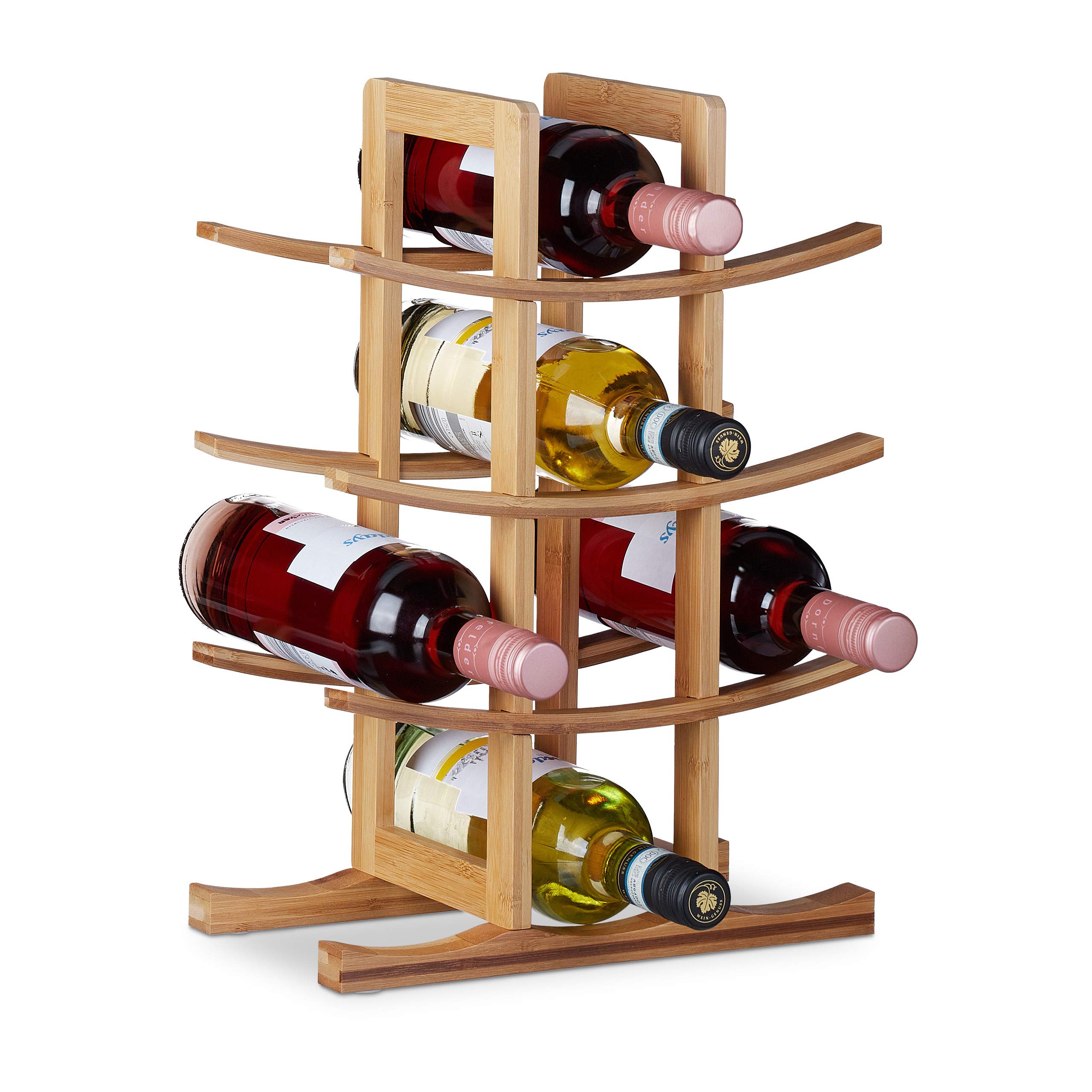Relaxdays Wine Rack Bamboo, Small Wine Stand For 12 Bottles, 4 Tiers, Horizontal, Freestanding, HWD 42.5x30x16 cm, Natural