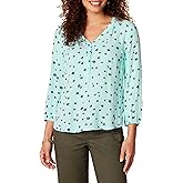 Amazon Essentials womens 3/4 Sleeve Button Popover Shirt, Loose-Fit V-Neck Blouse
