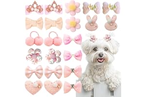 YAJTJX 22pc Pink Bow with Rubber Bands Bulk Handmade Dog Hair Grooming Bows Butterfly Flower Ball Bows Hair Top Knot for Yorkshire Terrier Dog Teddy Poodle Dog Hair Accessories