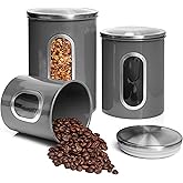 Moss & Stone 3-Piece Gray Canisters Sets For The Kitchen, Airtight Canister Set With See Through Window, Storage Jars for Coffee Container, Tea Organizer & Sugar Canister, Gray Kitchen Canisters