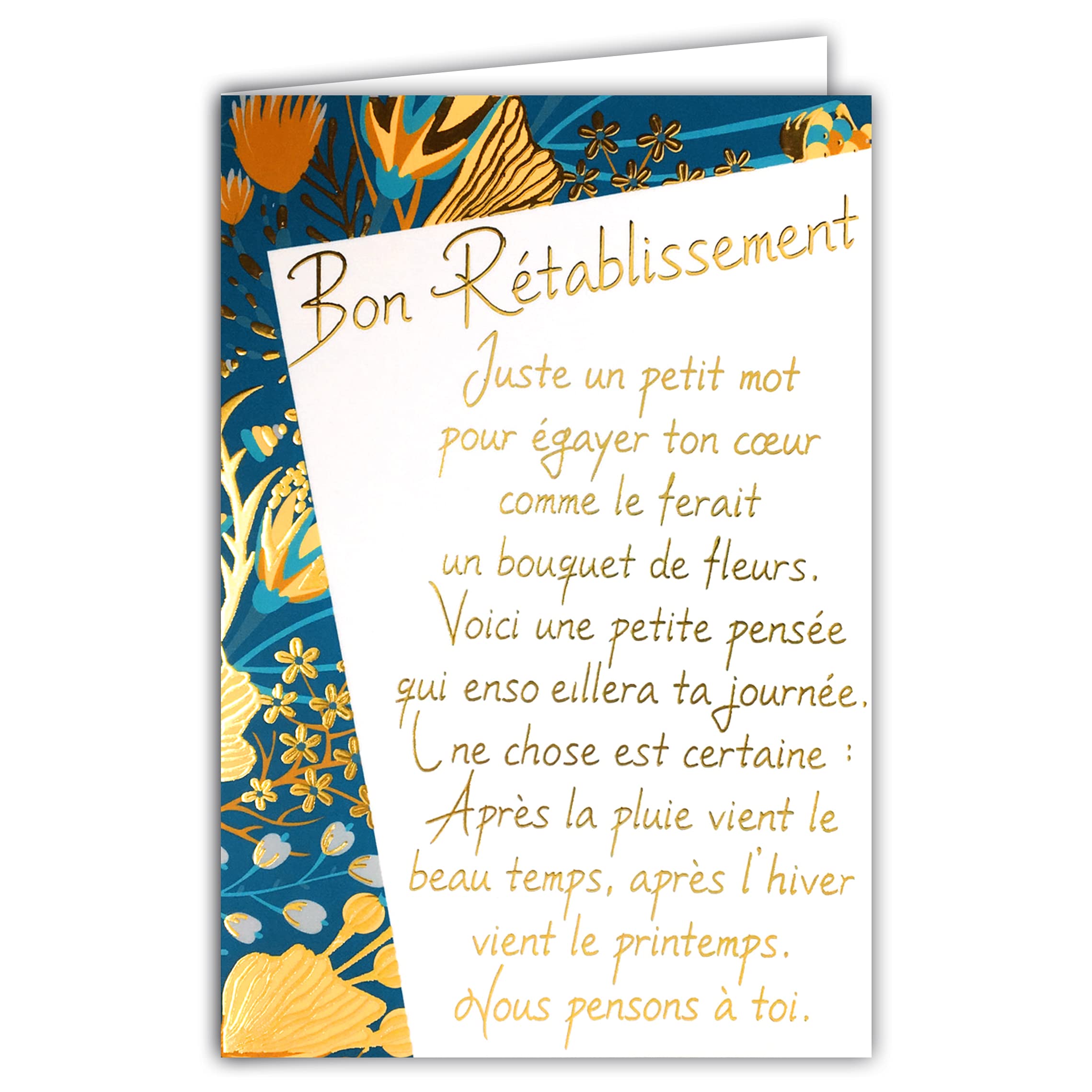 Afie 69-3059 Recovery card large text words that shine; Delivered with envelope; Closed card format 11.5 x 17 cm; Made in France; Bouquet; Flowers; Thought; Positive; Blue;