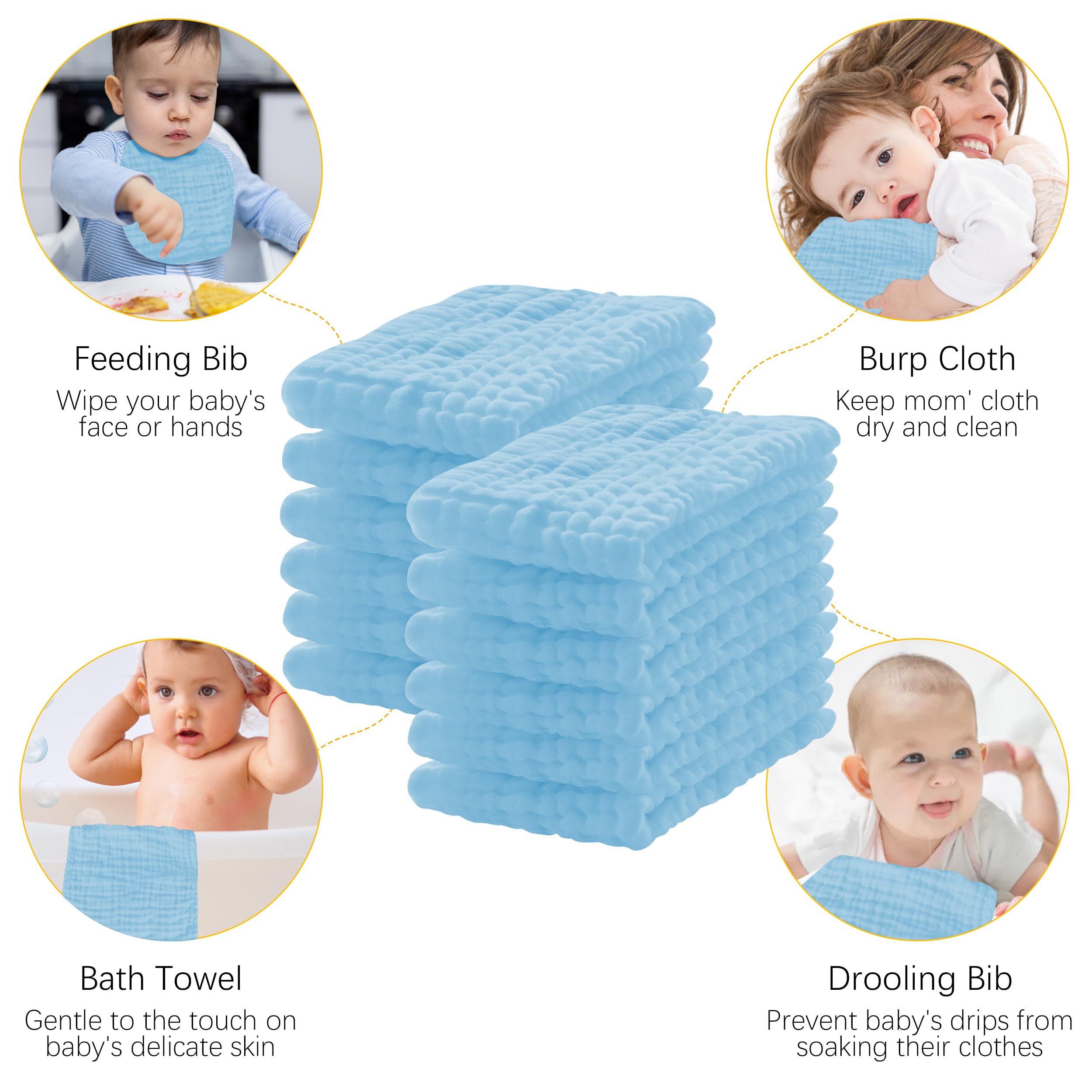 Lovely Care 12 Pack Muslin Burp Cloths 100% Cotton Muslin Cloths Large 20''x10'' Extra Soft and Absorbent Baby Burping Cloth - Aqua