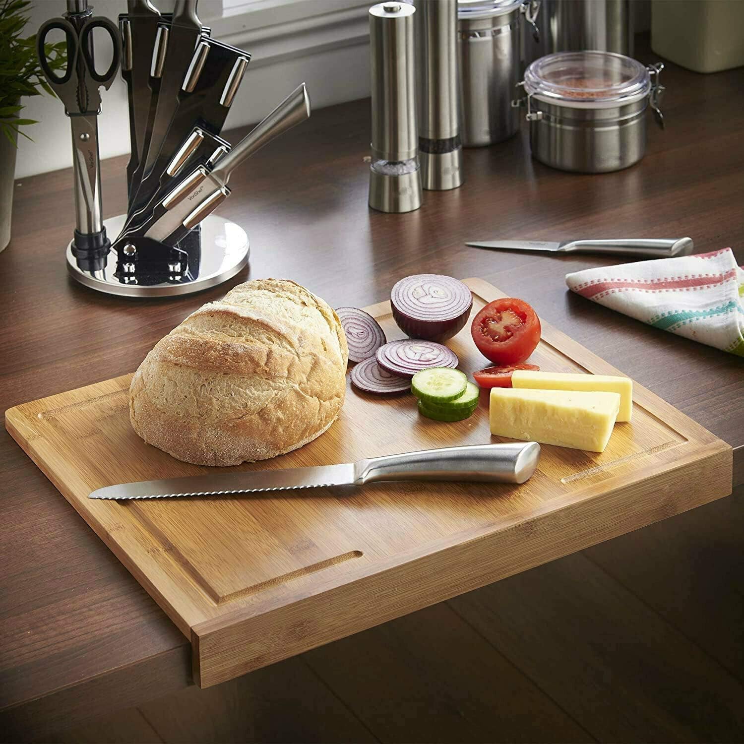 HomeZone Chopping Board with Counter Edge Wooden Cutting Board Serving