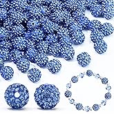 Dowarm 110PCS 10MM Rhinestone Beads for Jewelry Making, Round Polymer Rhinestone Clay Beads for Crafts Bracelet Baseball Necklace Beaded Pen, Fancy Shamballa Bead, Light Blue