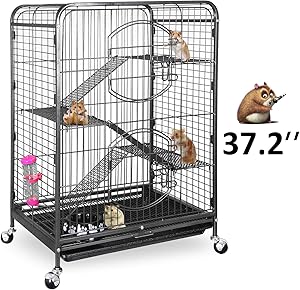 SUPER DEAL 37.2&rsquo;&rsquo; Ferret Cage Chinchilla Sugar Glider Guinea Pig Small Animal Cage - 4 Tiers - 3 Ladders - 2 Front Doors - Food Bowl - Water Bottle - Slide Out Trays - Swivel Casters (2019 Pro)