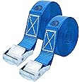 Bison Gear Tie Down Straps - UV Resistant Cargo Car Roof Rack Straps, 8ft 2.5m x 1in 25mm, 550lbs 250kg Break Strength, Cam Straps with Buckle (2 Pack, Blue)