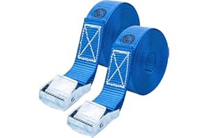 Bison Gear Tie Down Straps - UV Resistant Cargo Car Roof Rack Straps, 8ft 2.5m x 1in 25mm, 550lbs 250kg Break Strength, Cam Straps with Buckle (2 Pack, Blue)