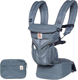 Ergobaby Babytrage für Neugeborene, 4-Positionen Cool Air Mesh Omni 360 Oxford Blau, Baby-Tragetasche Kindertrage Rückentrage