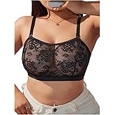 MakeMeChic Women's Plus Size Bra Floral Lace Sheer Spaghetti Strap Wireless Bralette