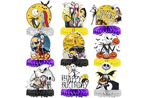 HIGZYOVN 9Pcs Nightmare Birthday Centerpiece Honeycomb Nightmare Birthday Table Decorations Nightmare Before Decorations for Halloween Nightmare Christmas Birthday Party Decorations Halloween Birthday Party