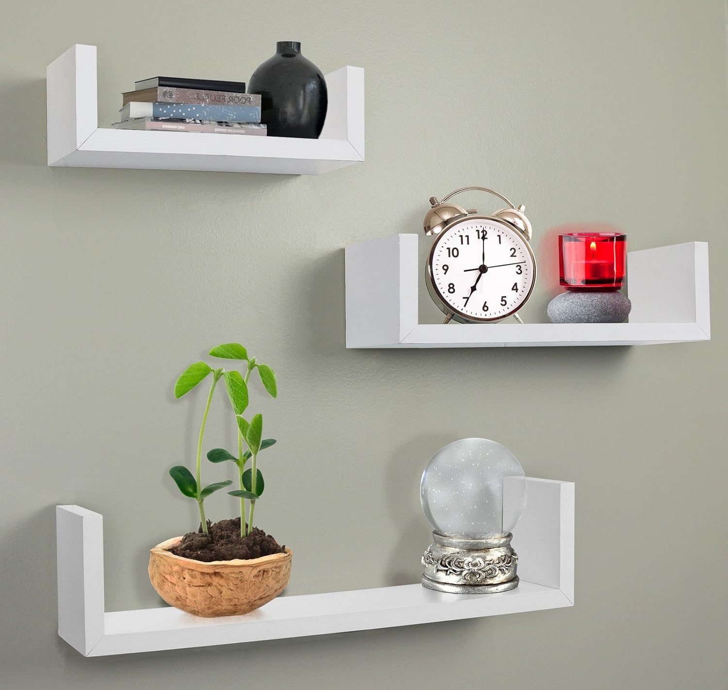 Greenco Set of 3 Floating U Shelves, White Finish: Home & Kitchen
