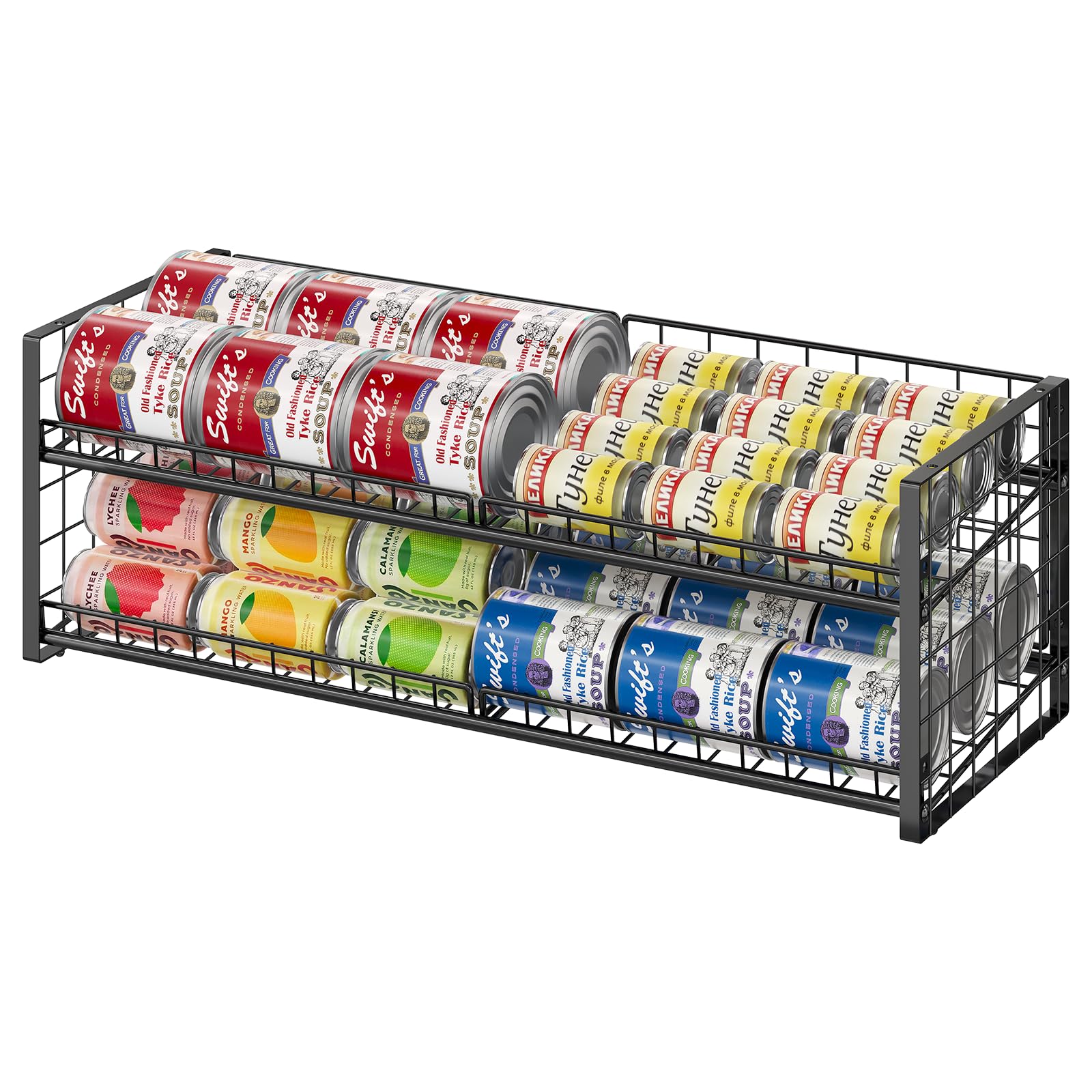 Photo 1 of 2-Tier Stackable Can Rack Organizer for Pantry Shelf, Extra-Long Can Holder for Kitchen Organization,Heavy Duty Can Dispenser for Canned Food Soup Goods up to 64 in Cabinet Storage, Black
