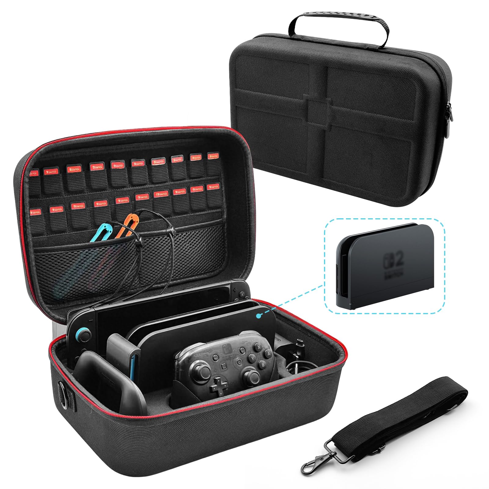ZEYARUIBO Switch 2 Carrying Case（2025）- 20 Game Card Slots, Hard Shell Travel Case with Dock Storage, All-in-One Protection for Nintendo Switch 2 Accessories