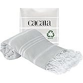 Cacala 100% Turkish Cotton Kitchen Tea Towels, Highly Absorbent Luxury Soft Quick Drying Dish Towel with Hanging Loop for Gym, Yoga, Bath, Sports, Cleaning and Kitchen (23 x 36), Silvergrey