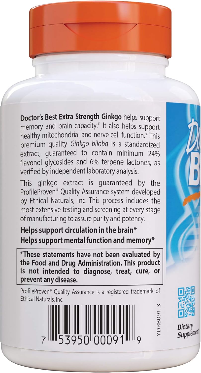 Doctor's Best Extra Strength Ginkgo, Non-GMO, Gluten Free, Vegan, Soy Free, Promotes Mental Function and Memory, 120 mg, 120 Count (Pack of 1): Health & Personal Care