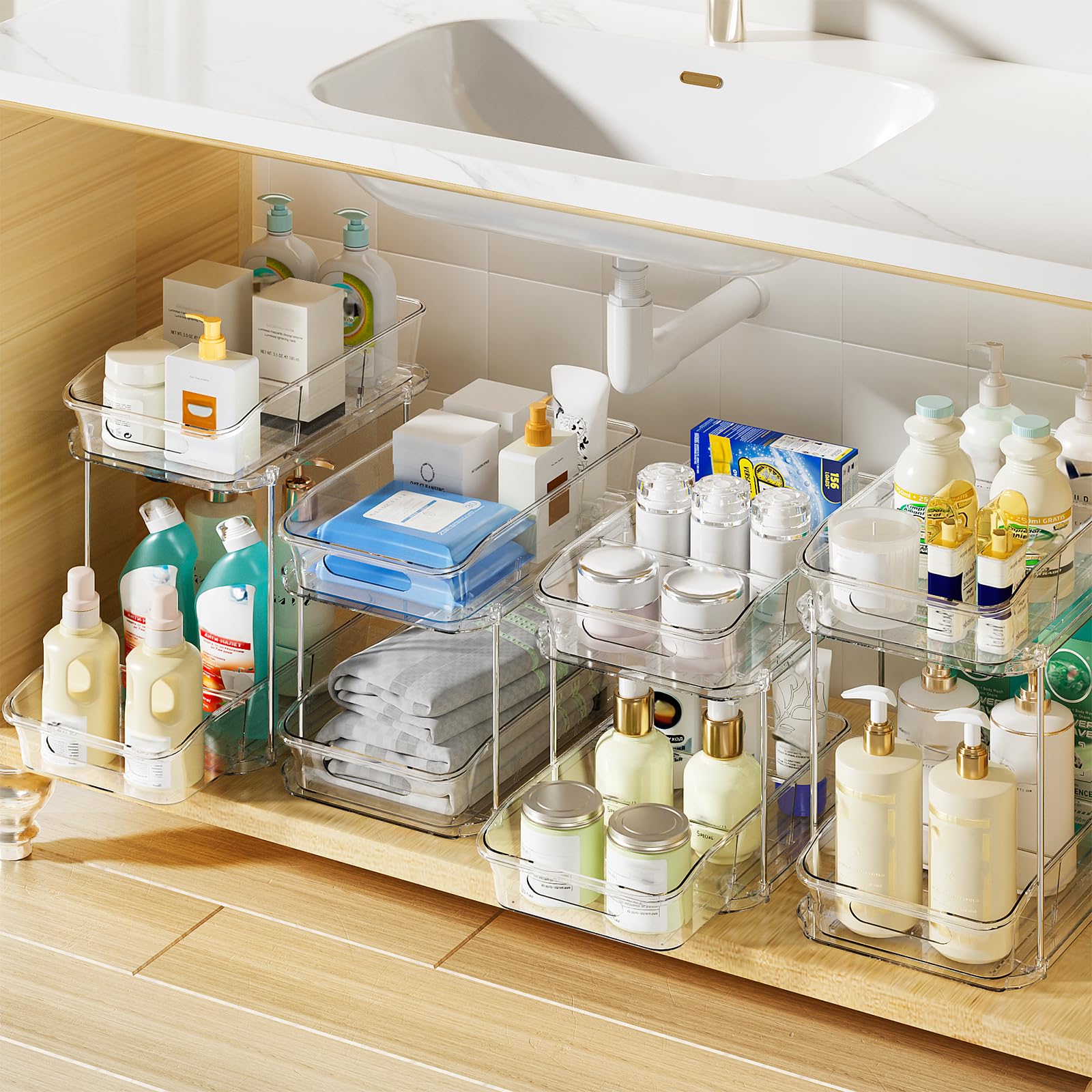 Clear 3-Tier Pull-Out Organizer With Dividers - Multi-Purpose Storage For Bathroom, Kitchen, & More