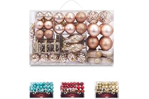 AMS 90ct Christmas Balls Plastic Ornaments Shatterproof Tree Pedants Accessories Seasonal with Hand-Help Gift Boxes for Xmas, Holiday (90ct, Champagne)