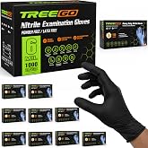 TREEGO Black Disposable Nitrile Gloves, 6 Mil, Large, 1000 Count | Latex &amp; Powder Free, 6 Mil Heavy Duty Food Safe Gloves For Cleaning, Cooking, BBQ ,Exam, Mechanic