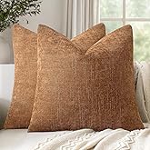 Woaboy Set of 2 Textured Throw Pillow Covers Decorative Soft Accent Square Chenille Pillowcases Neutral Farmhouse Cushions Modern Home Decor for Couch Sofa Bedroom Living Room 22x22 Inch,Bronze