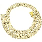 Naisluo Mens Cuban Link Chain Iced Out Miami Cuban Necklace Silver/Gold/Rose Gold Bling Diamond Chains Hip Hop Jewelry Gift for Men Women 16-24inches