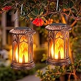 KOOPER Taller Solar Lanterns Outdoor Waterproof Hanging Solar Lantern Lights, 2Pack Upgraded Flickering Flame Lanterns Decorative Outdoor, Battery & Solar Powered lantern for Garden Yard Decor, Bronze
