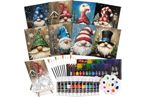 Cholemy 36 Pcs Paint and Sip Kit for Adults 8''x10'' Pre Drawn Canvas for Painting DIY Afro Acrylic Painting Kit Wood Easel Brushes Date Night Bulk for Christmas Party Gifts(Christmas Gnomes)