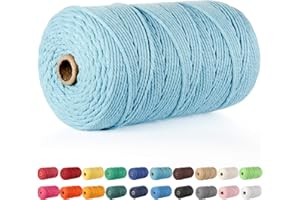 Macrame Cord, POZEAN 3mm x 220 Yards (About 200m) Cotton Rope,100% Natural Cotton Macrame Rope for Wall Hanging, Plant Hangers, DIY Crafts Knitting, Christmas Wedding Decorative Projects (Light Blue)