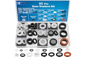 TWCC 90 PCS Flat Rubber Washer Silicone Gasket Kit for 3/4", 1/2", 3/8", 1/4", 1/8" Water Pipe Fittings Assorted Plumbing Hose Shower Head O Ring Garden Hose Sink Faucet Screen Filter Repair