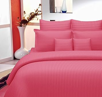 Reliable Trends Cotton 300 TC Magenta Plain Stripe King Size Elastic Fitted Bedsheets (Pink, 230X250 cms)