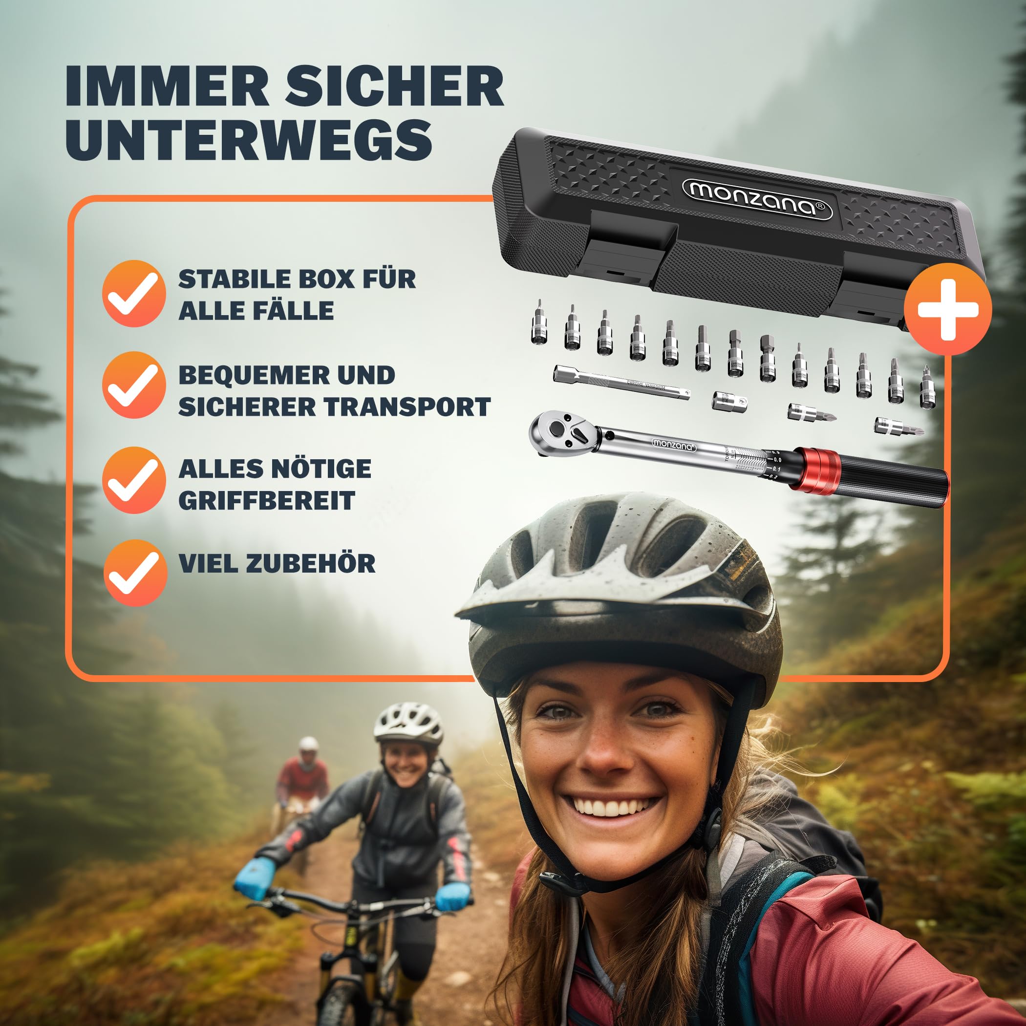 Monzana® Drehmomentschlüssel Fahrrad 18 tlg. Set 1/4 Zoll 1-25 NM ±3% CV-Stahl Verlängerung Transportbox Hochwertiges Bitset Werkzeug Motorrad 3