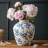 SEUYUCL Blue and White Vase, 8 Inch Vintage Chinoiserie Ceramic Vase, Rustic Flower Vases Decorative Antique Vases for Home Decor, Retro Ice Cracked Porcelain Farmhouse Table Centerpieces Decor