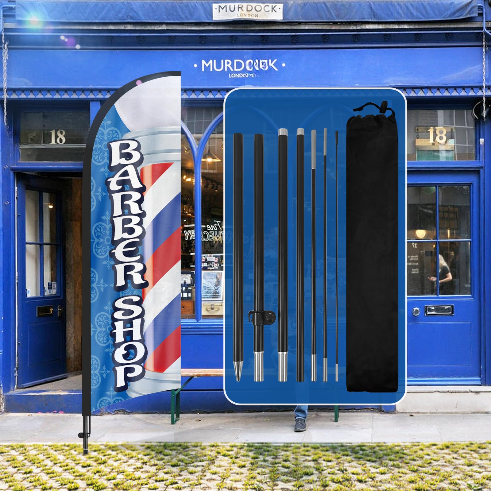 QSUM Hair Salon Feather Flag, 8FT Advertising Swooper Flag with Pole Kit, Stake, Hair Salon Signs for Business and Showcases