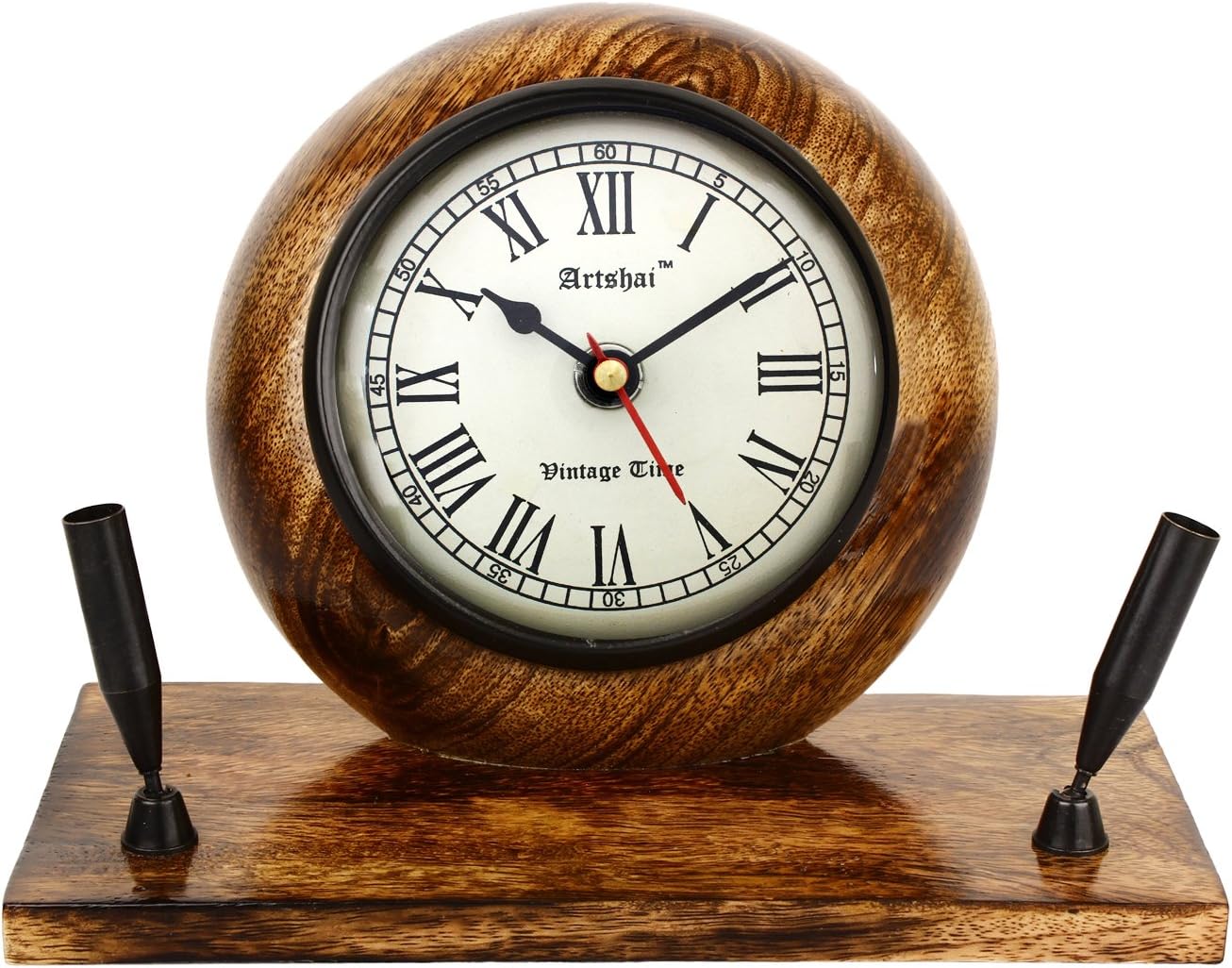 Artshai Antique Design Table Clock with Pen Holder Stand for Office and Study Desk